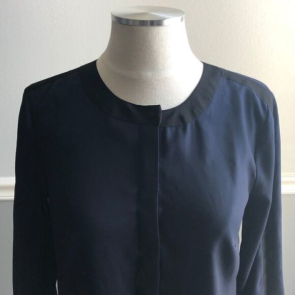 J. Crew Contrast Trim Navy and Black Blouse, 00 - Picture 2 of 8